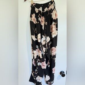 SHEIN Black Maxi Skirt with Pink Floral Print